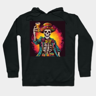 Mexican Skeleton Holding a Beer Design Hoodie